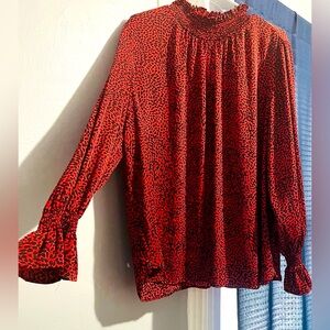 H&M Red Ruffled Long Sleeve Blouse with Mandarin Collar New with out tags